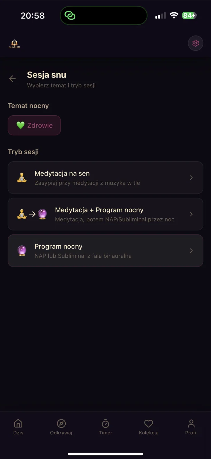Tryby sesji nocnej